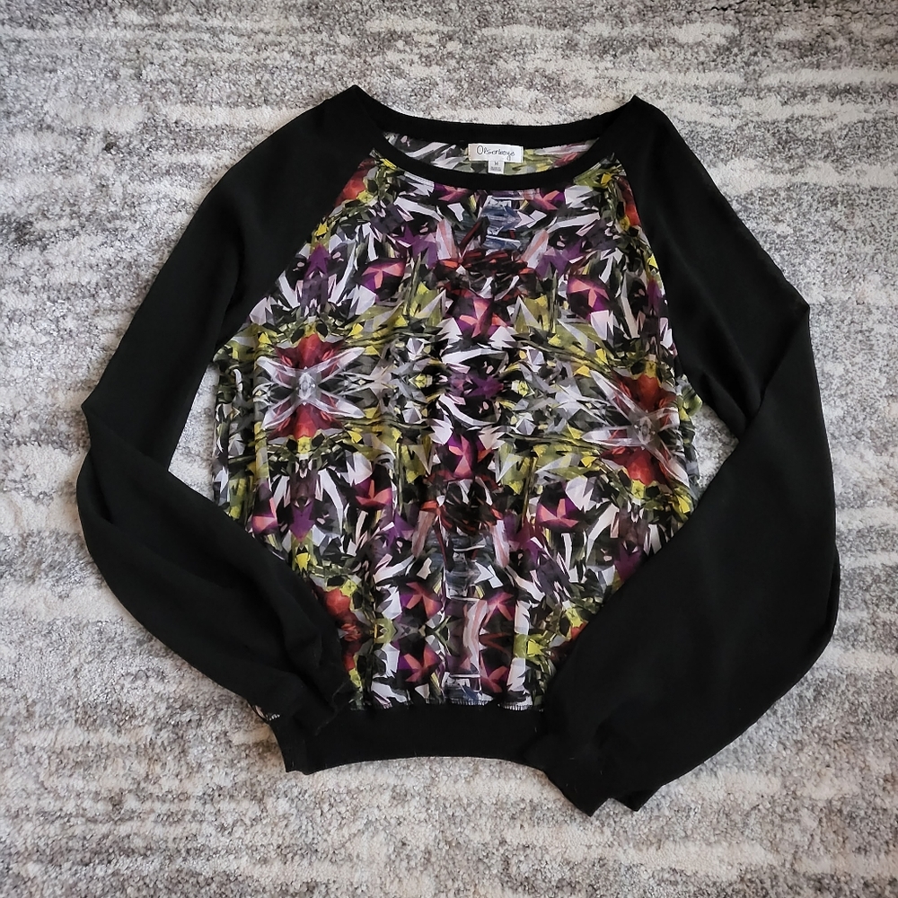 Olsenboye Semi-Sheer Long Sleeve Top